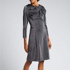 Rickie Freeman For Teri Jon symmetric Bow-Neck Stretch Metallic Knit Dress
